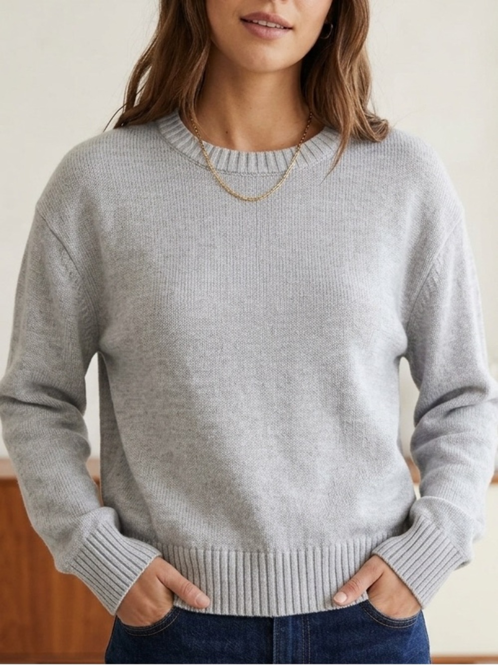 Good American Light Gray Crewneck Sweater